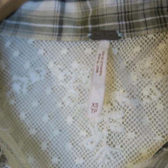 Free People Plaid Saddle Up Button Down Shirt Boho Country Lightweight Lace - Picture 5 of 7